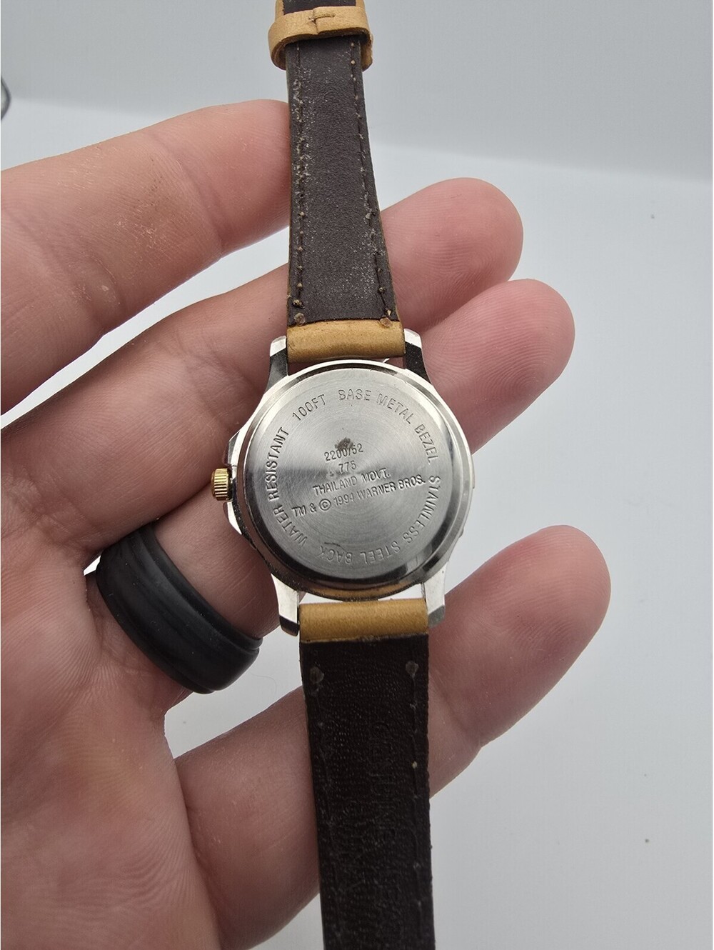 Armitron Looney Tunes Tweety Bird Two Tone Date Watch Tan Leather Band 1994 - Picture 7 of 8